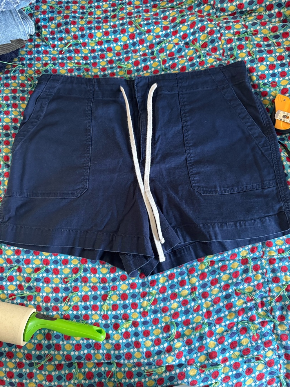 LOFT Navy Drawstring Cotton Athletic Shorts with White Cord